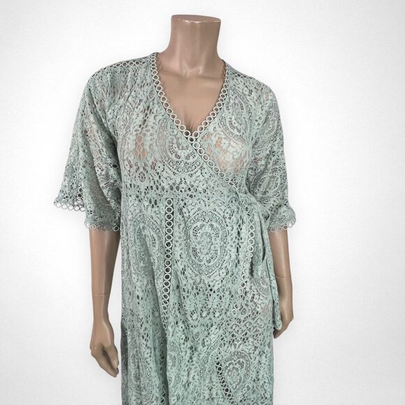 ASOS Maternity 8 Flutter Sleeves Midi Wrap Dress Sheer Not Lined - Picture 4 of 11